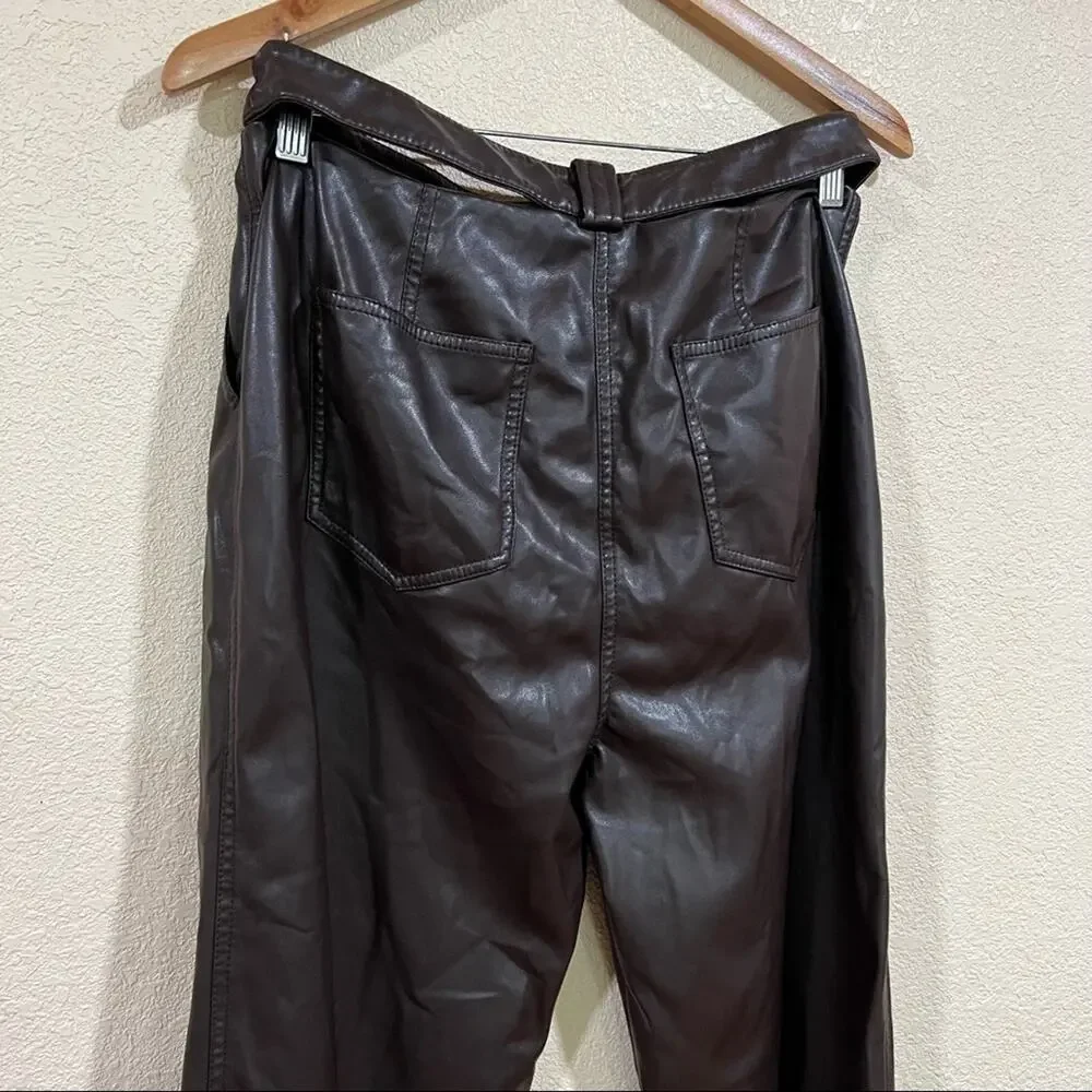 Jonathan Simkhai Amelia brown leather cutout high waist straight pants - Picture 10 of 14